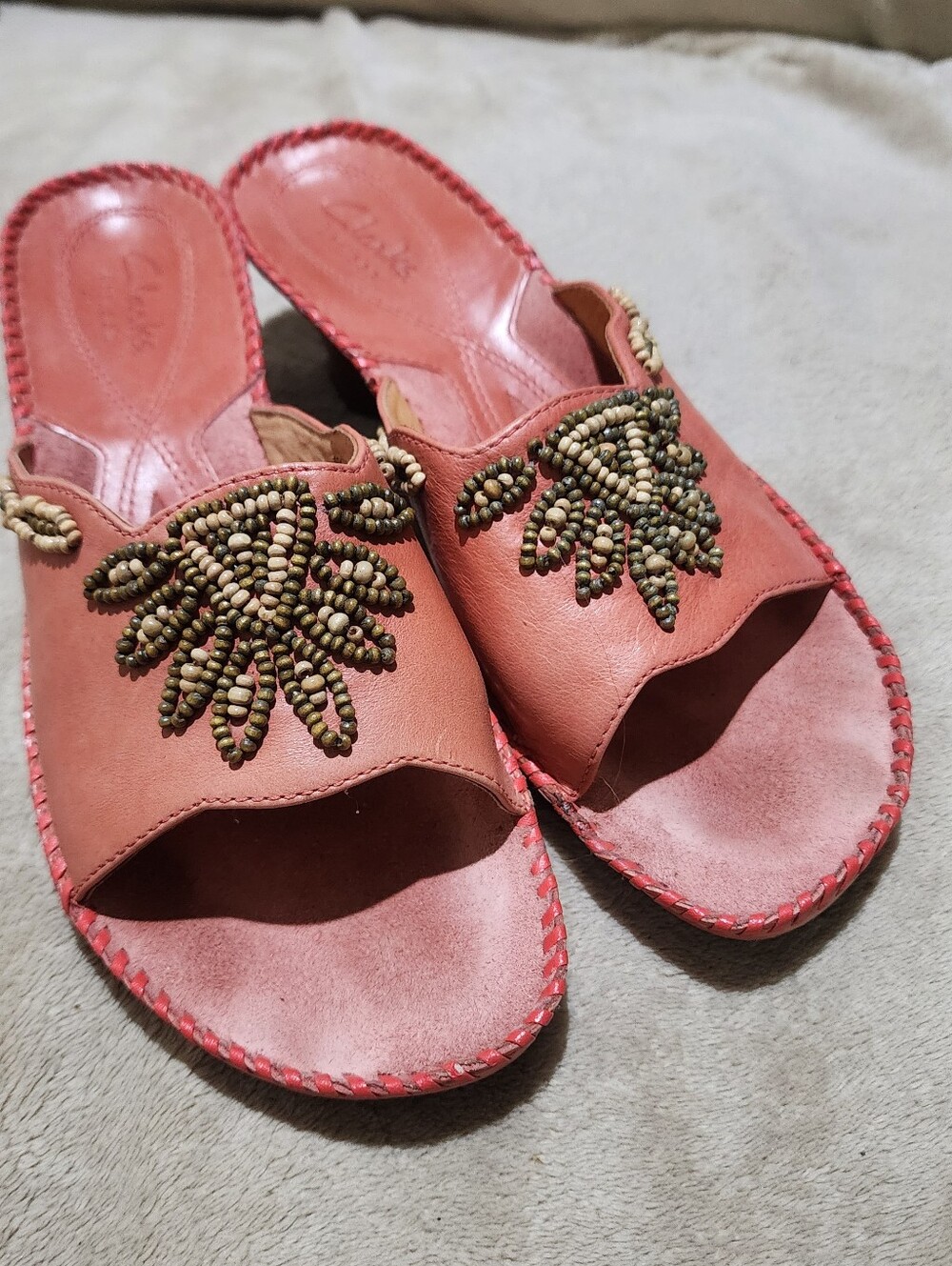 Clarks Coral Beaded Slide Mules